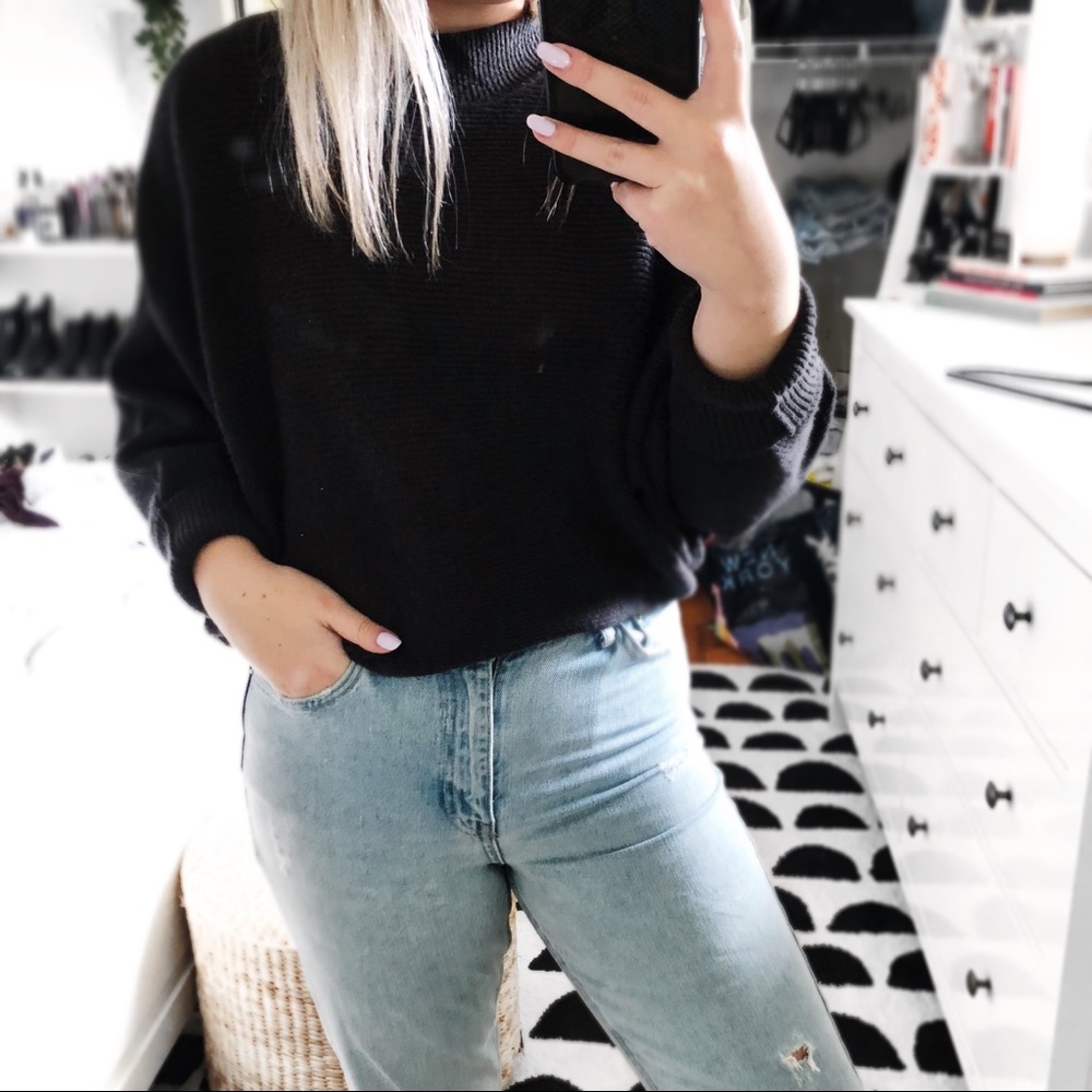 Zara dark grey ribbed mock neck batwing sweater